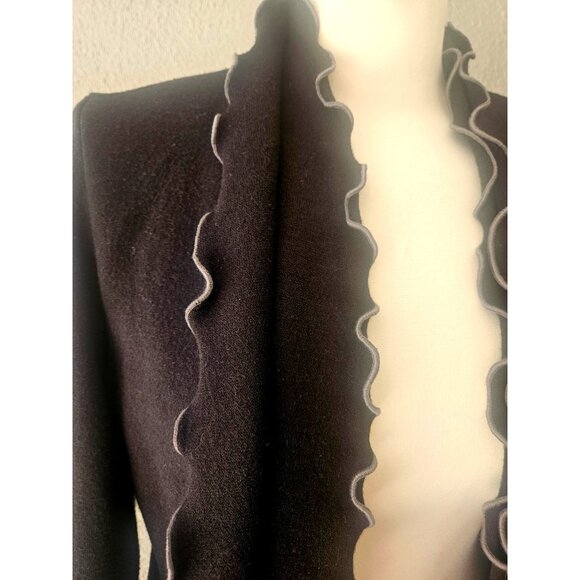 Joseph Ribkoff Black Ruffle Front Open Cardigan Size 6 - Picture 4 of 5